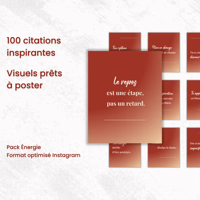 Pack Citations inspirantes – 100 visuels prêts à publier sur Instagram 3 Le pack 100 citations inspirantes univers énergie (terracotta)