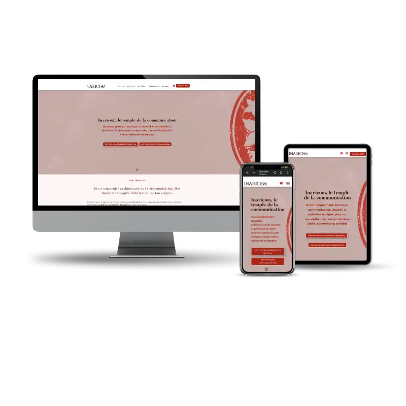 Maquette de site internet sur pc, mobile et tablette